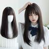 Wig Female Air Bangs Medium Long Straight Hair Lolita Medium Long Straight Hair Full Head Cos Short Hair Can Tie Cos Full Set of Head