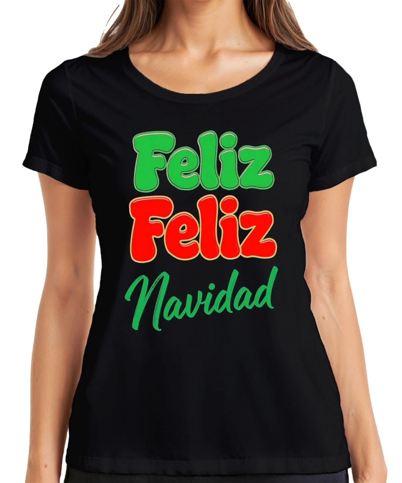 Feliz Feliz Navidad spanischer Weihnachtsgruß Retro Bunt Lustig Damen T-Shirt XL
