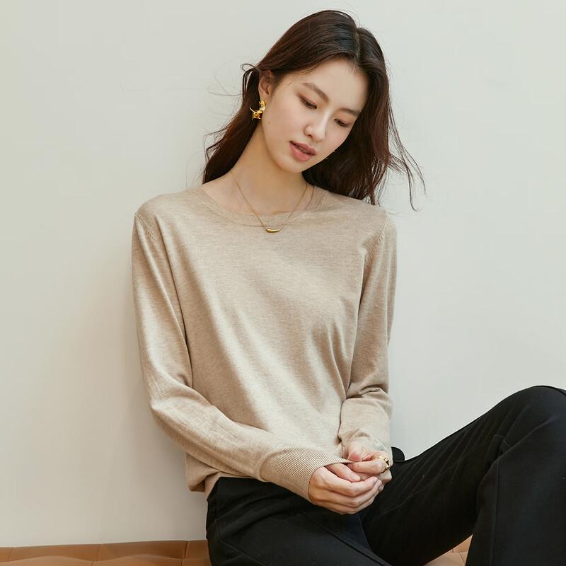 Carbammi Women's Round Neck Long Sleeve Short Knit Pullover Top