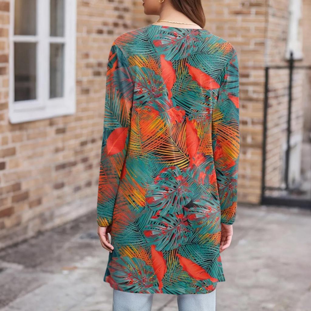 Women's Fashion Casual Comfort Floral Print Mid-Length Cardigan Jacket