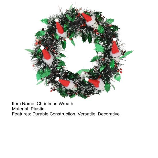 Yousheng Christmas Wreath Skull Wear Hat Figure Xmas Front Door Decor Indoor Outdoor Front Door Window Holiday Decoration
