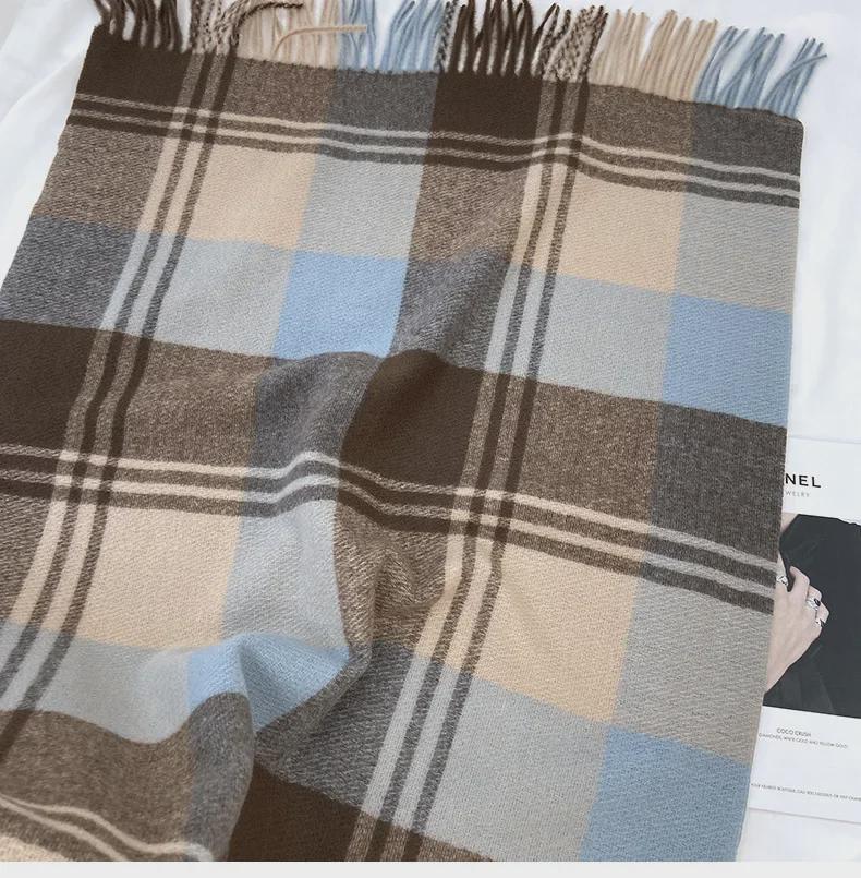 2024 Women's Winter Plaid Tassel Shawl - Korean-Style Thick Warm Imitation Cashmere Scarf for Students and Couples