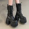 Winter New Women Fashion Mid Tube Lace up High top Platform Wedge Color for Adult Women Elegant Style