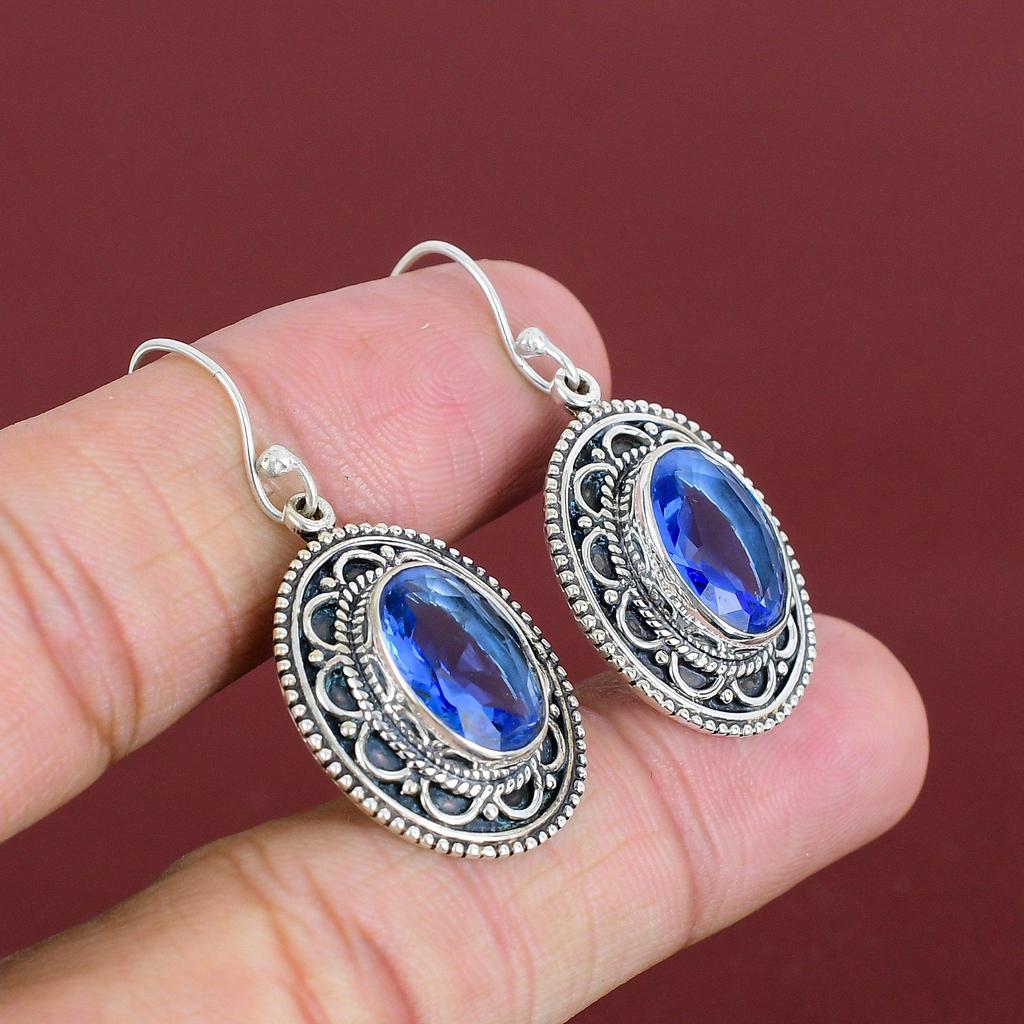Faceted Tanzanite Quartz Earring Natural Gemstone Earrings 925 Sterling Silver Earring Vintage Dainty Jewelry Handmade Earring Gifts For Her