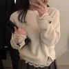 Neuer Winter Herbst Damen Langarm Süßer Pullover O-Ausschnitt Warm Mode Elegant Locker Spitze Gestricktes Oberteil Weiß Lässiger Pullover Strickware