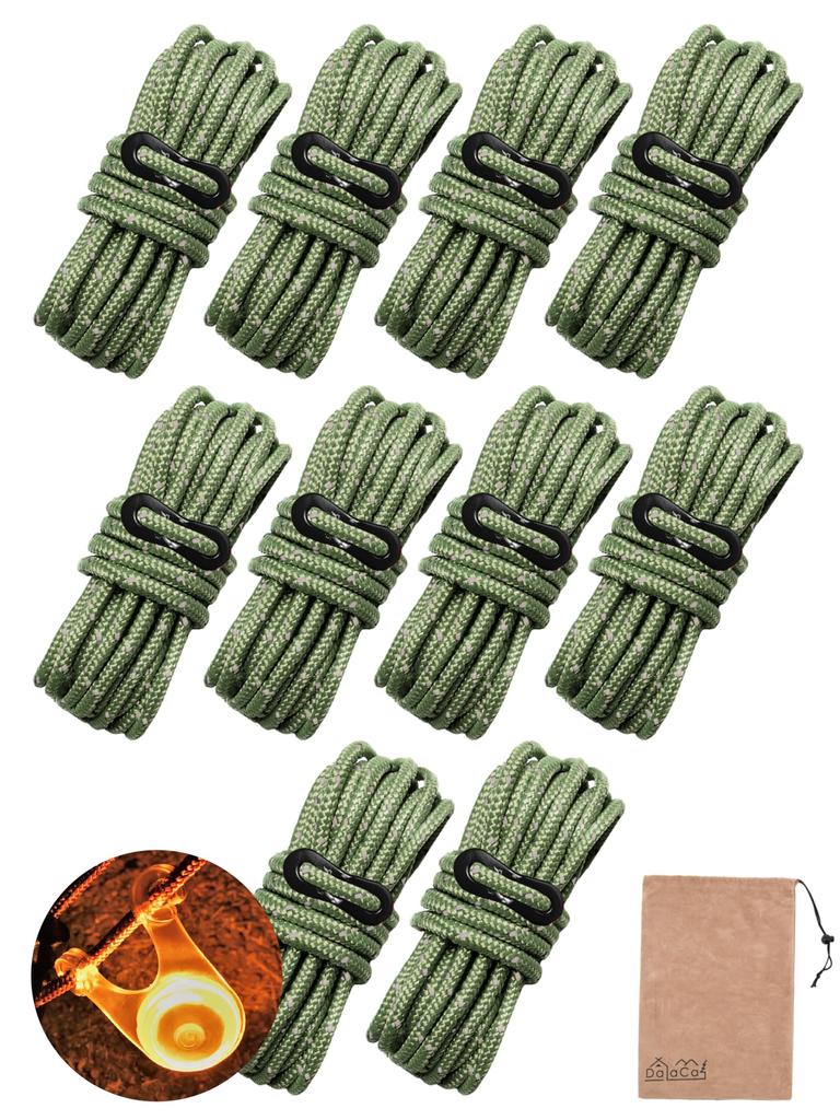 DaLaCa Paracord Tent Rope Tarp Rope Guy Rope with Reflective Material Thickness 5mm Length 4m Set of 6 8 10 Load Capacity 350kg Flexible Hardware