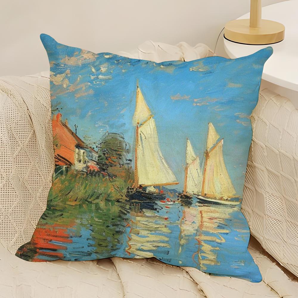 Art Style C-claude M-monet Pillow Case Natural Linen Double-Sided Printing Sofa Home Decor Cushion Cover