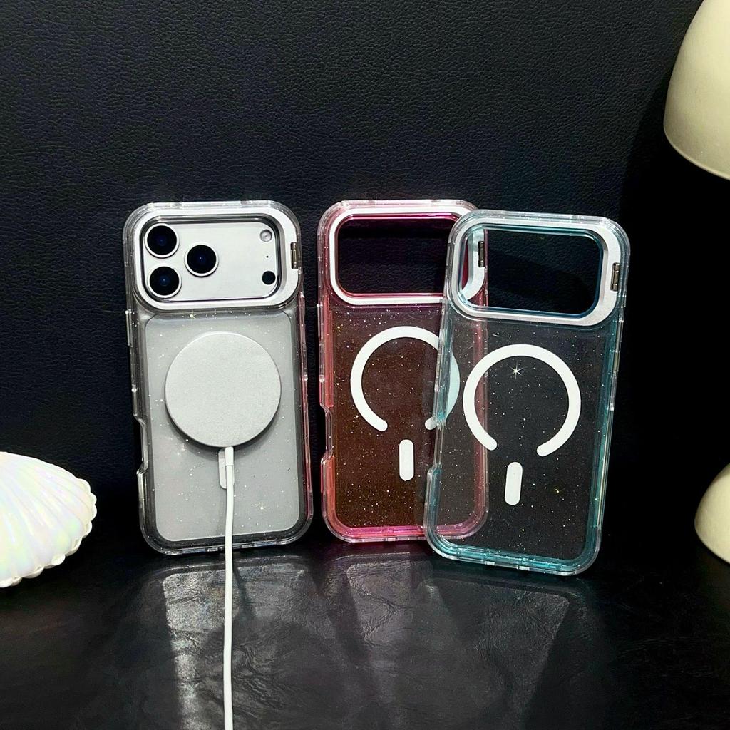 Magnetic Glitter Lens Holder Case for Apple iPhone 14/15Pro/16/17Promax