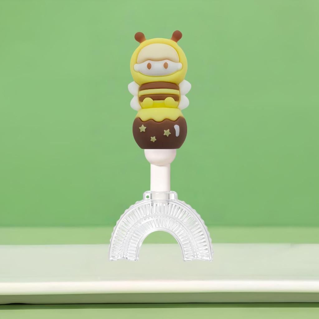Kids' U-Shaped Toothbrush, Soft Bristle Silicone Brush for Ages 1-12, Cute Bee Handle