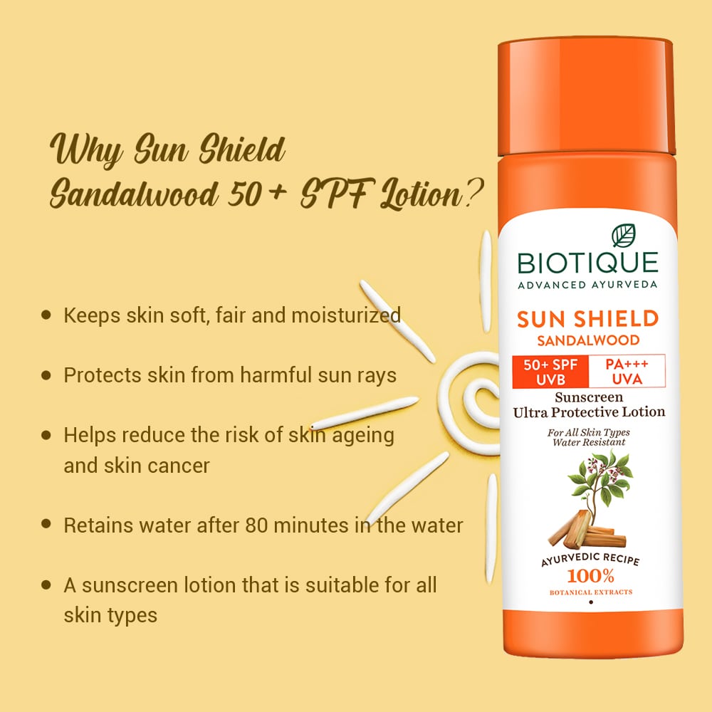 Biotique Bio Sandalwood Sunscreen SPF 50+ Face Lotion 190ml – Ultra Soothing, Water Resistant, Natural Protection