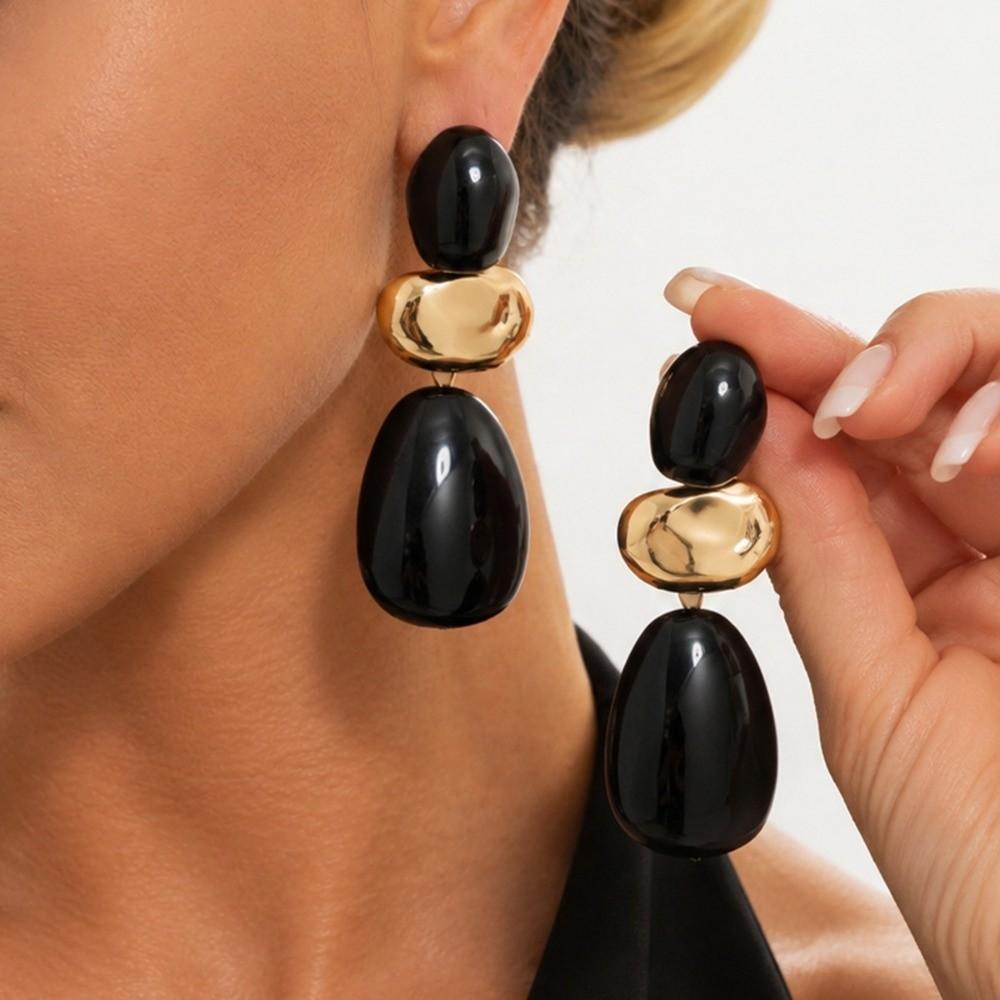 Long Drop Resin Drop Earrings Tiered Hammered Metal Earrings Marbled Resin Earrings For Women