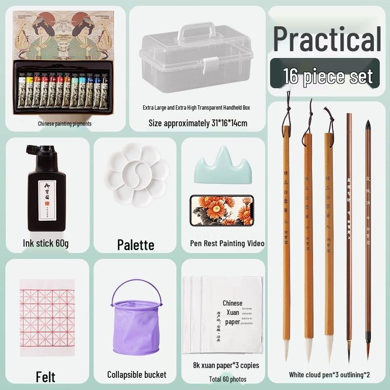 Chinese Painting Set: 12 or 24 Mineral Pigment Colors with 8K Xuan Paper - Raw and Ripe Varieties for Ink Wash Painting