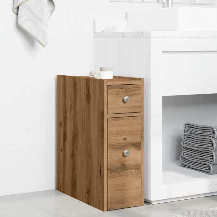VidaXL Armoire de salle de bain étroite avec roulettes chêne artisanal, armoire de salle de bain haute, rangement de salle 855294