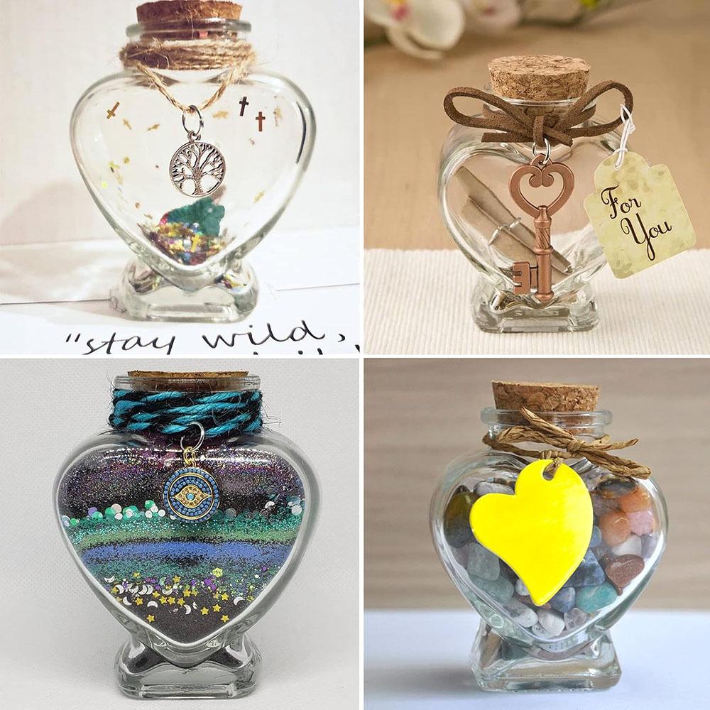 3 Stück herzförmige Glas-Gastgeschenke mit Korkdeckeln, 80 ml süße Gläser, kleine Glasflaschen für DIY-Bastelarbeiten Valentinstag