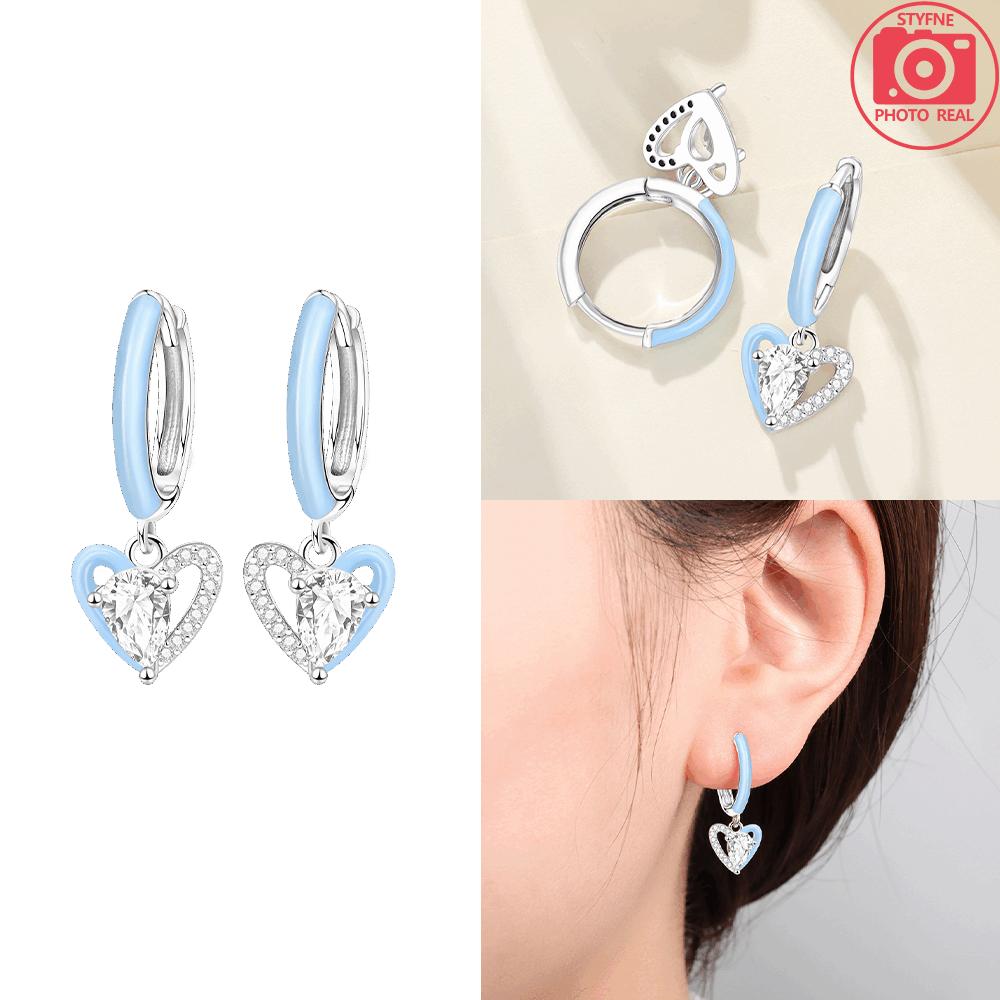 925 Silver White Heart Zircon Earring Pink Heart Wings for Women's Earrings Anniversary Jewelry Delicate Fine Gift