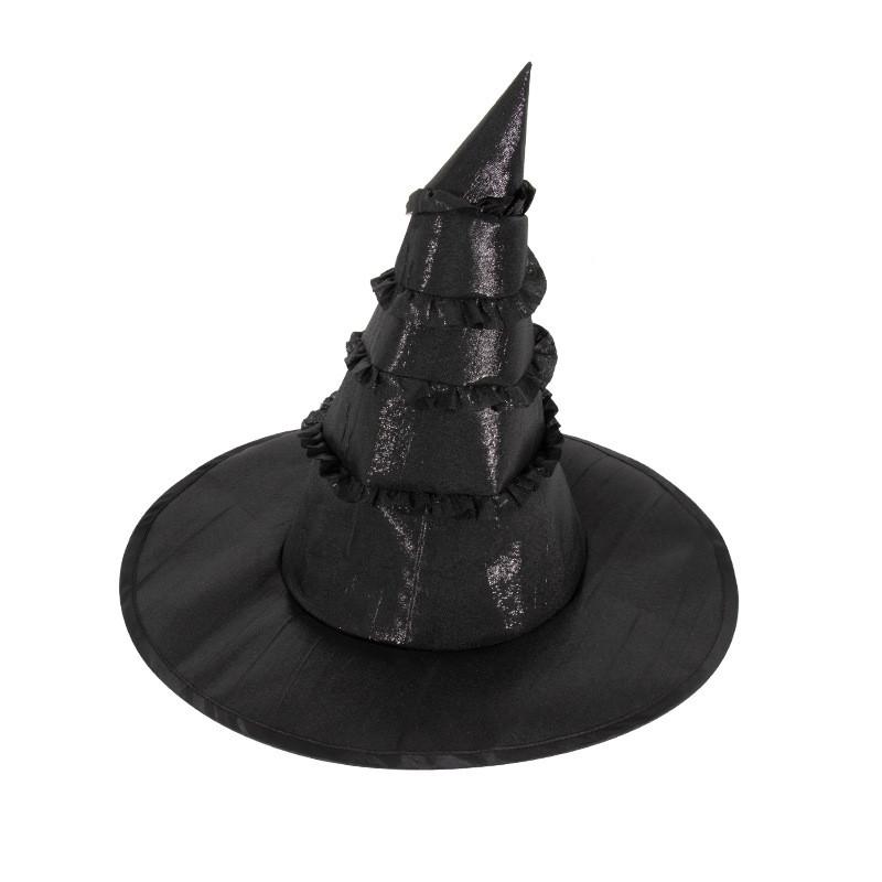 Halloween Witch Hat With Ruffled Lace Edge For Cosplay And Party Decorations