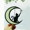 Moon Cat Back Pendant Colourful Acrylic Silhouette Cat Gift Decoration Pendant Luminous Decoration 1Pc