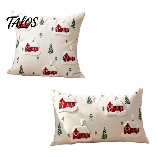 Modern Living Room Pillow Protectors Christmas Cottage Cushion Cover, Red Snowy House Pillowcase, Decorative Festive Covers Throw Case for Sofa Couch