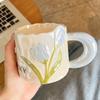 High Value and Light Luxury Tulip Ceramic Cup Creative Flower Girls’ Home Drinking Water Cup Spoon