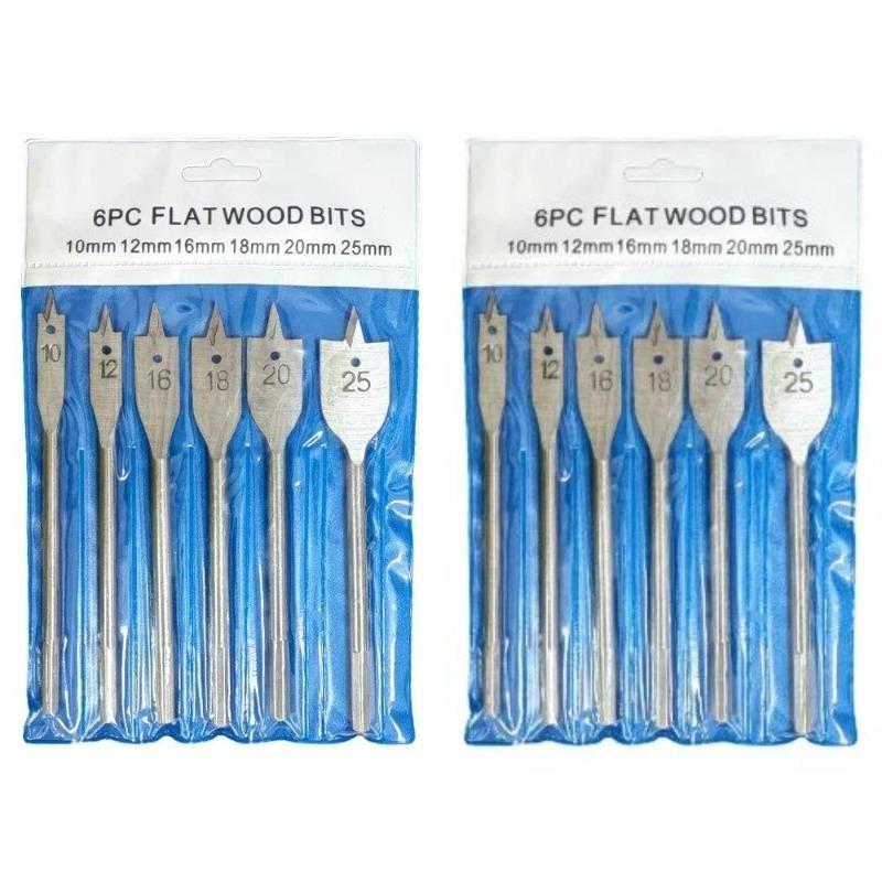 6pcs/1set Natural Color Three Pointed Flat Drill Hexagonal Handle Woodworking Hole Opener Wooden Board Drilling Bit Tool Set