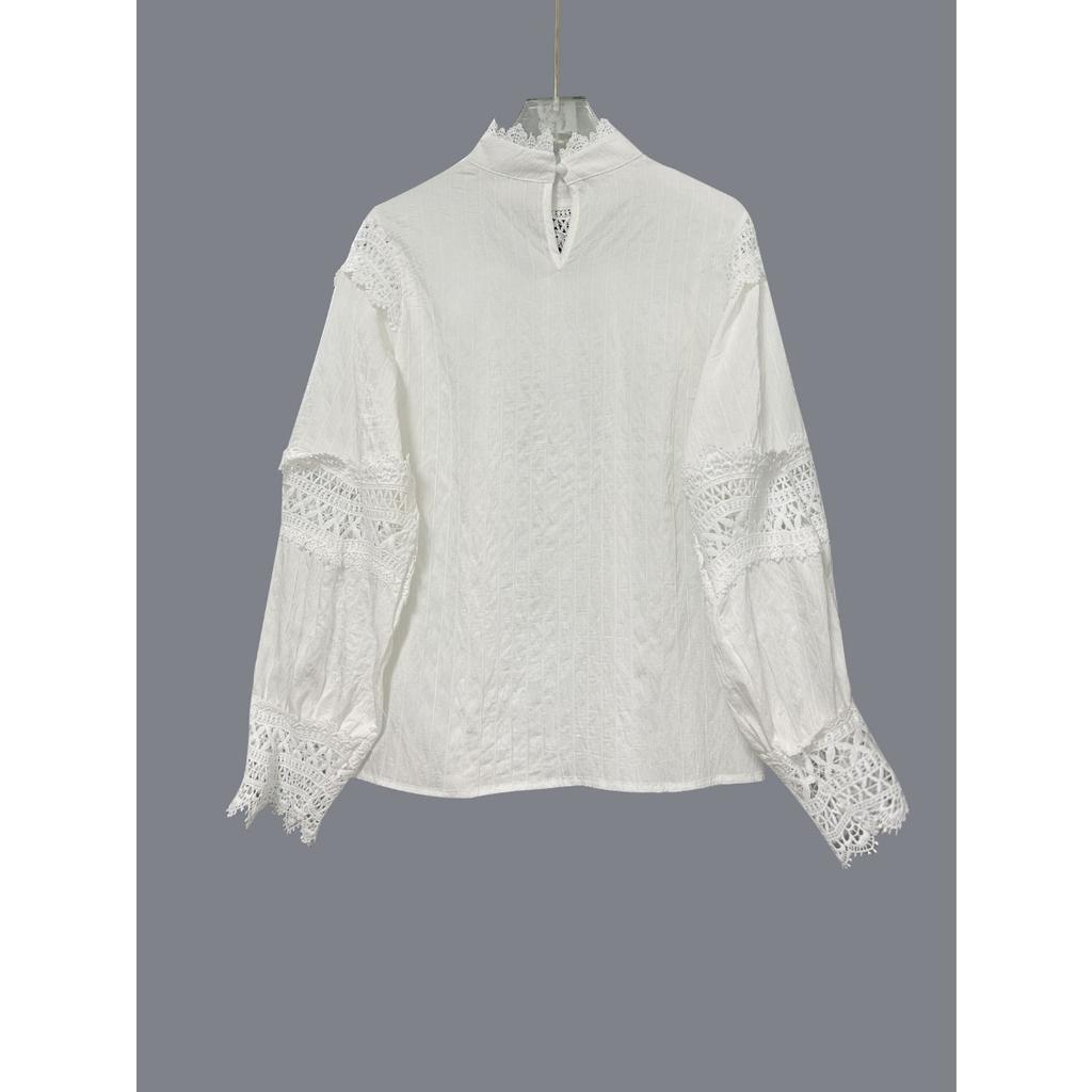 Summer Vacation Women's Sexy Crochet Hollow Out Flare Sleeve Lace Trim Crochet Cover Up Blouse Top