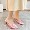 Summer new flower pointed high heel cool slippers women's summer wear fashion thin heel bag head half slippers