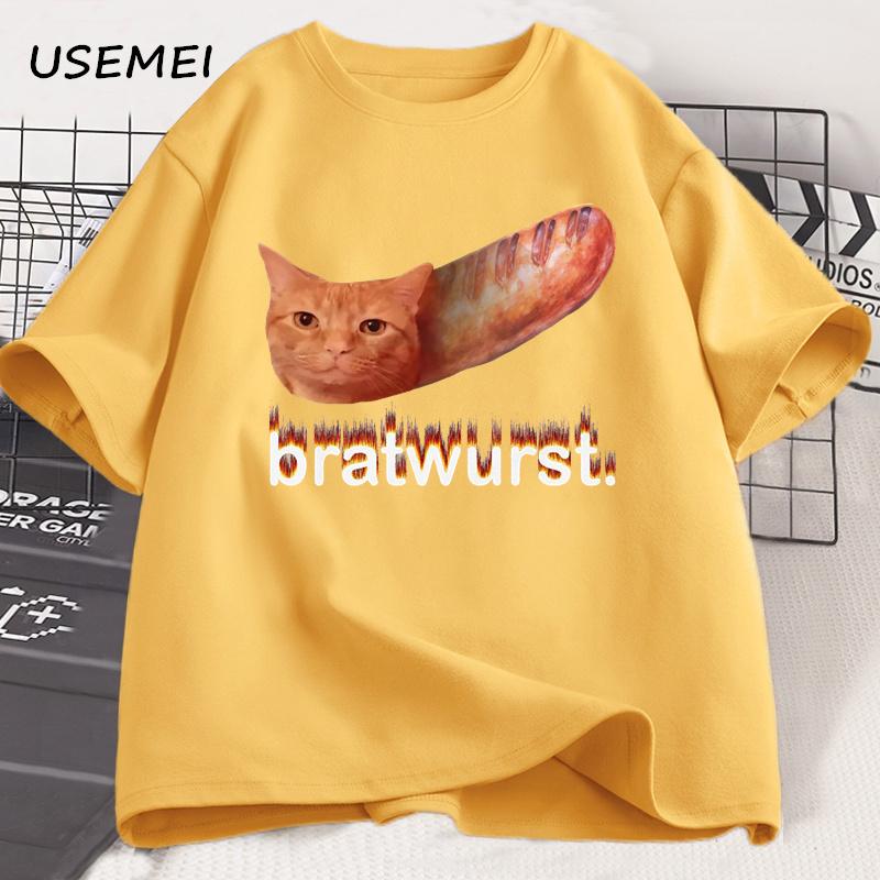 Bratwurst Funny Cat Meme Tshirt Women Unisex Unhinged Tshirt Funny Graphic Printed T Shirts Casual Short Sleeve Designer Clothes