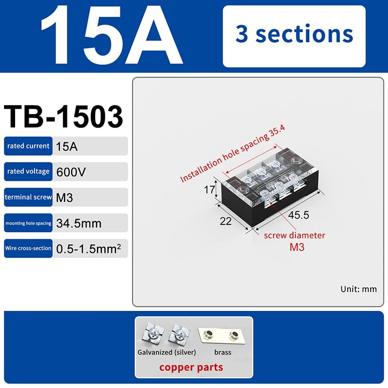 1Pcs Dual Row Barrier Screw Terminal Block Wire Connector 15A 600V For Tb Series 3 4 5 6 8 10 12 15 Positions Ways