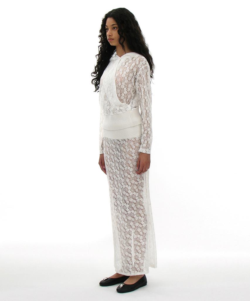 Partimento Woman Lace Flare Maxi Skirt_White