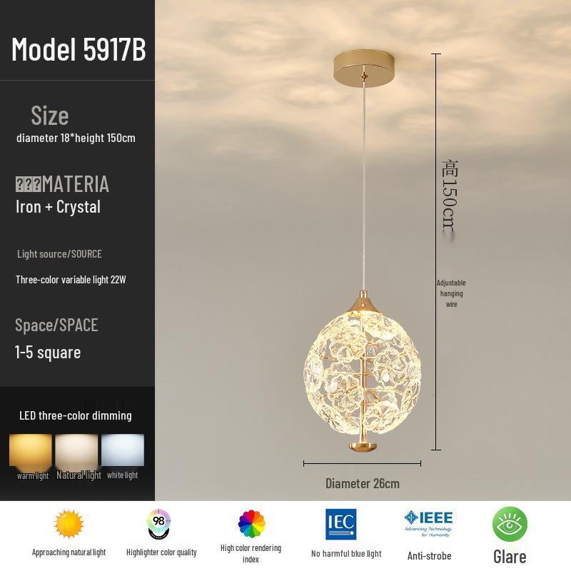 Nordic Crystal Bedside Pendant Lamp - Creative and Simple Lighting for Bedroom, Bar, Study, or Restaurant.