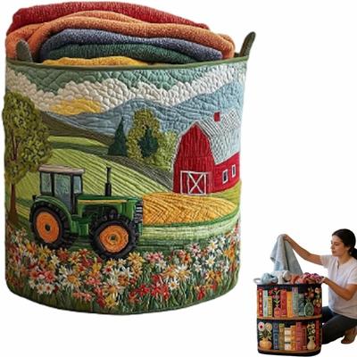 With Handle Fabric Floral Storage Bag Large Capcity Clothes Toy Organizer Quilted Laundry Basket