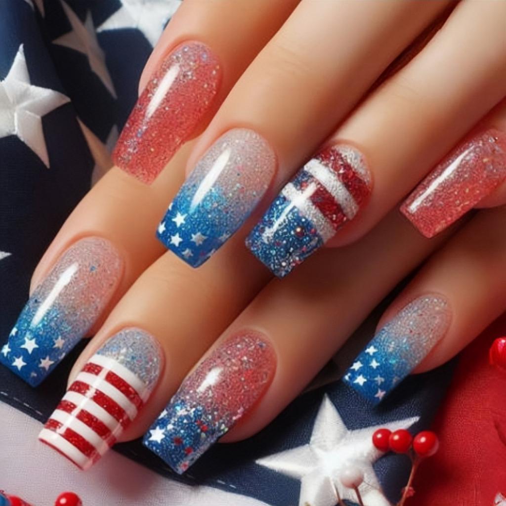 Summer Sweetheart Handmade Short Coffin Press On Nails Dreamy Stars Moon Colorful Cute Fake Nails For Girls