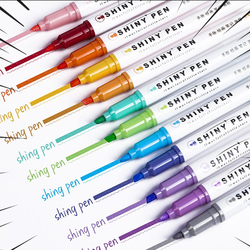 4PCS/12pcs Marcadores de Plástico com Glitter Duráveis Alto Brilho Coloridos Brilhantes Canetas para Desenho e Rabisco Marcador Material Escolar de Escritório