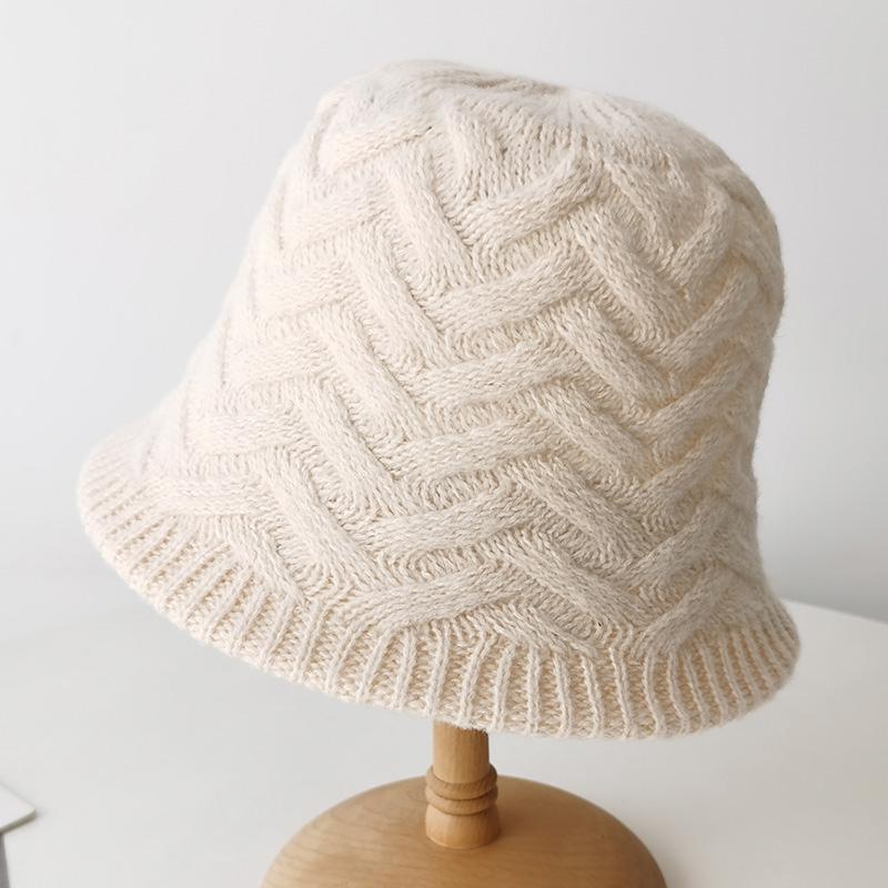 

Japanese wool knitted face small bucket hat autumn and winter warm bucket hat women s big head circumference basin hat tide Adult Adjustable бежевий