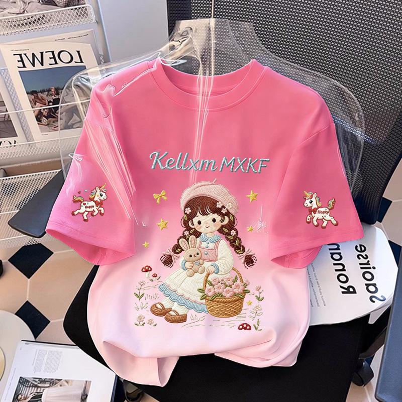 Girl s Cartoon Pure Cotton Short Sleeved T-shirt Summer Cute Girl Sweet Top 120 арбуз красный