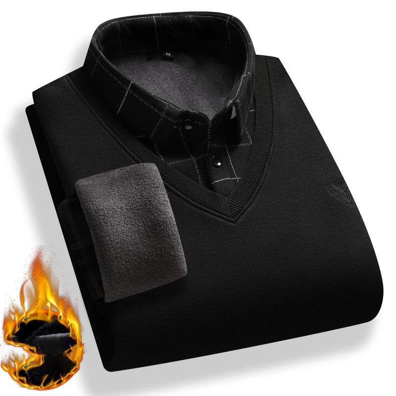 Men Retro Winter Pullovers Men Polo Neck Sweaters Fashion Striped Fleece Lined Polo Shirt Jumper Thick Knitting Sweaters