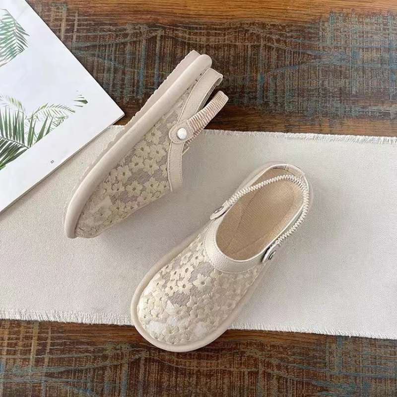Baotou Sandalen Damen tragen vielseitige Sandalen draußen Sommer, ein Pedal flachsohlige Büroarbeit Halbschuhe beliebt einzelne Schuhe
