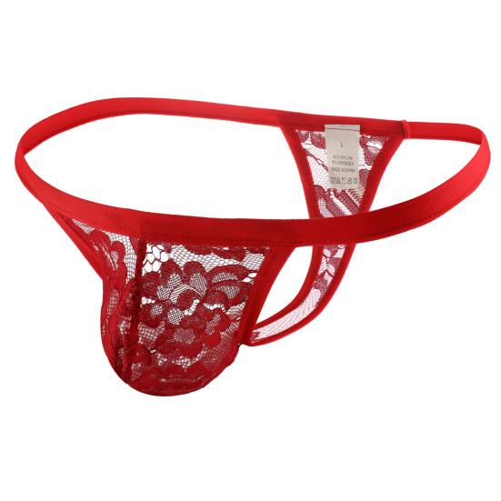 Men Underpants Hollow Out Lace Embroidery Slim Fit Comfortable Breathable T-back See-through Mesh U Convex Thongs Sleeping Clothes