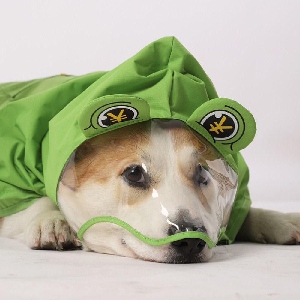 Hooded Design Pet Rain Cloak Dirt-Resistant Frog Pet Poncho Fashion Dog Rain Jumpsuit  Large Dogs