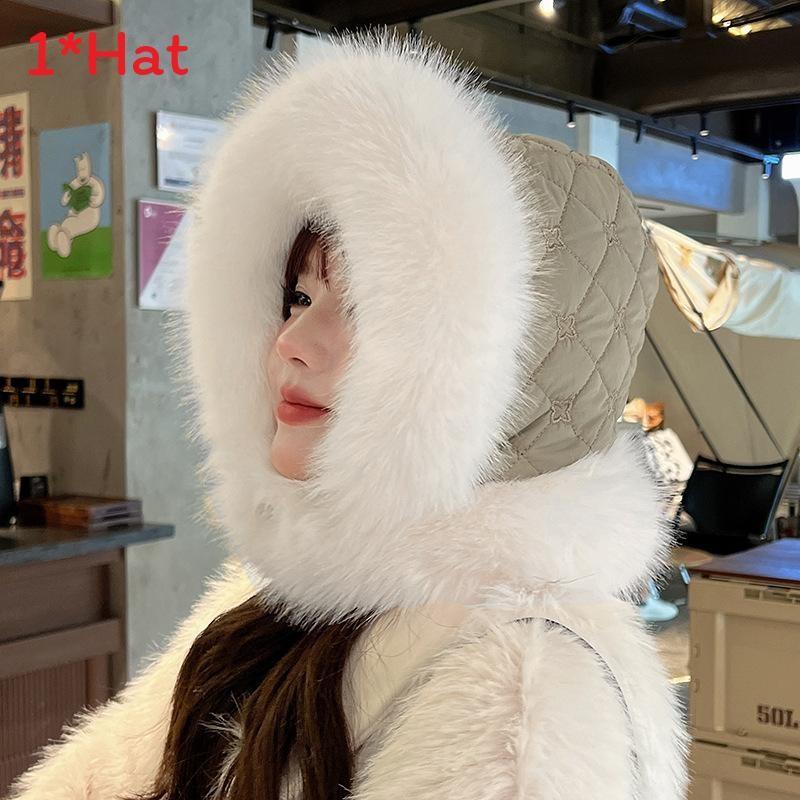Pattern Plush Checkered Hat Women Winter Ear Protection Outdoor Warmth Cap Gift