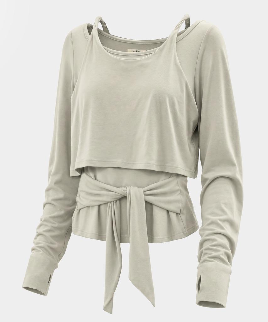 EUGGEN [Set] Layered Bustier Long Sleeve_Sand Grey