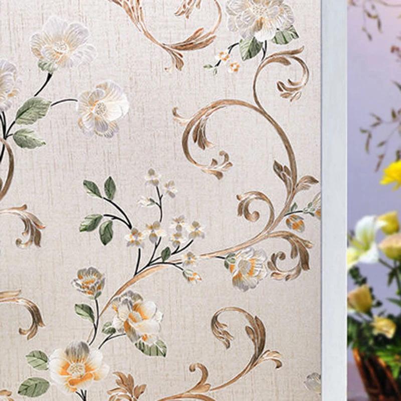 2/3m Flower Window Film Vinyl Opaque Glass Film Privacy Protection Glass 3D Stickers Stained Window Glass Films Home Decoration