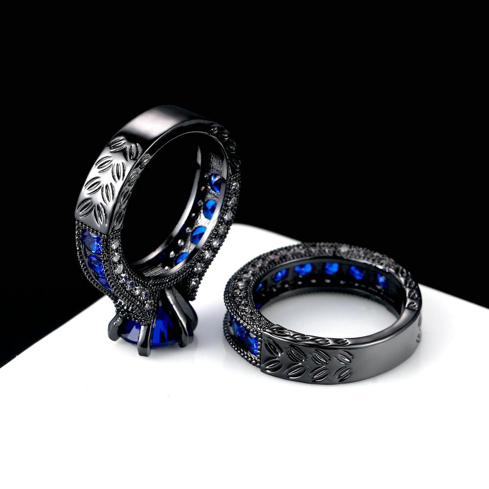 Punk Black Gold Color Rings Set for Men & Women Mystery Blue Crystal AAA+CZ Fashion Jewelry For Party DD031