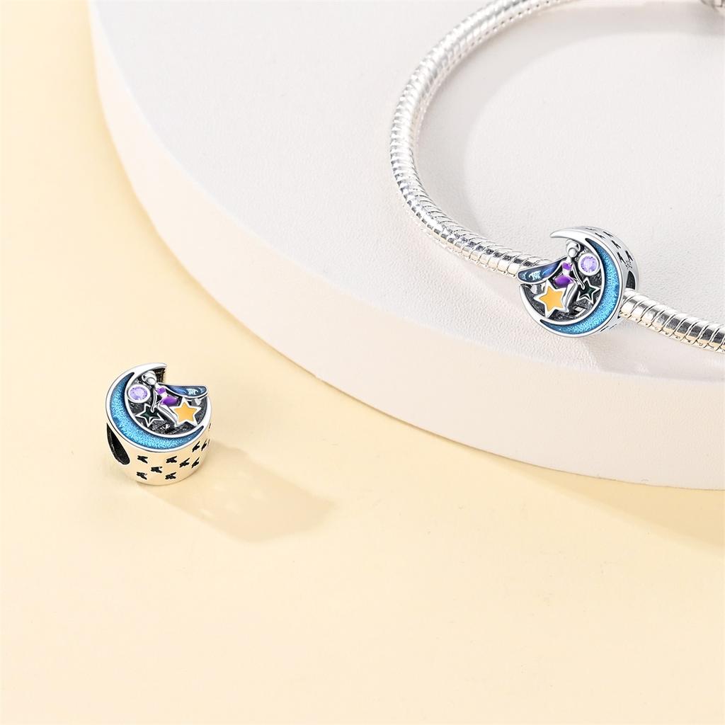 Original Copper Charms Luxury Blue Moon Flower Spirit Beads Fit Bracelet Diy Women Making Delicate Gift