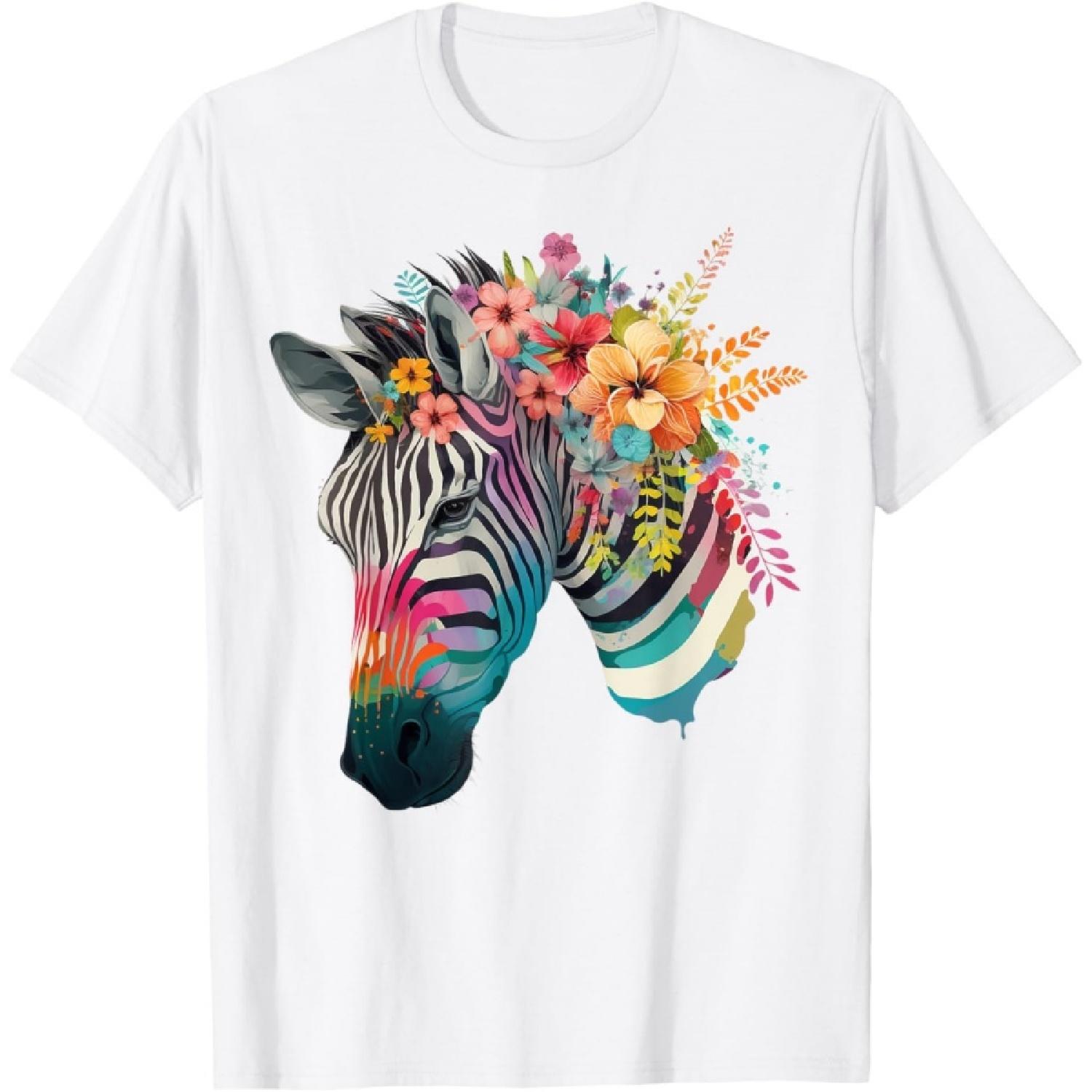 Cute Flower Zebra on summer Floral Zebra Men Women Kids T-Shirt S
