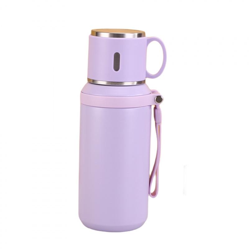 Stainless Steel Insulated Bottle With Cup Lid Tea Infuser Portable Travel Thermos Mug With Strap Leakproof 600ml 800ml For Office Outdoor Use