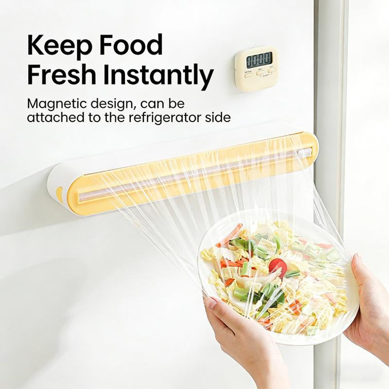 Household Disposable Cling Film Cutter Point-Breaking Food-Safe Cutting Box Suction Cup Refrigerator Organizer For Home Use