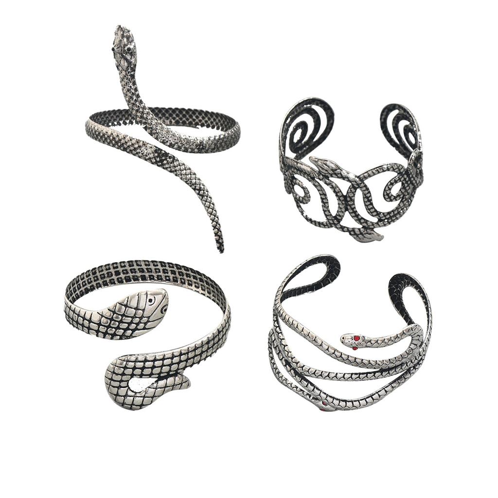 Hip Hop Style Bracelet Set Personalized Snake Design Diamond-encrusted Open Bracelet Versatile Niche Jewelry Women