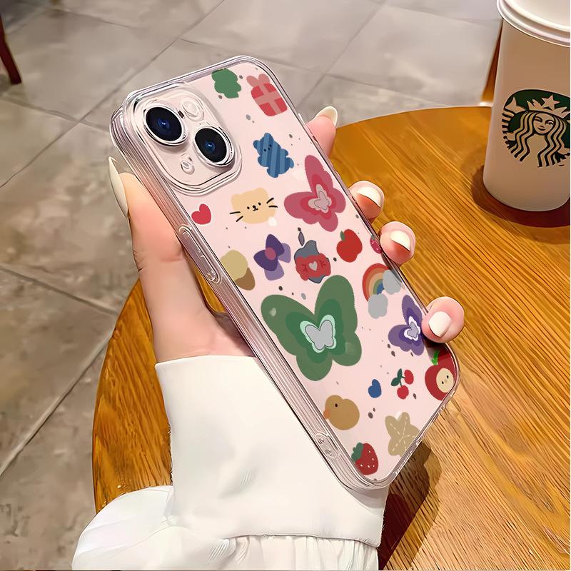Painted Illustration Butterfly Rainbow Suitable for Apple 16promax Mobile Phone Case 17 Fine Hole All-inclusive Iphone12 Transparent