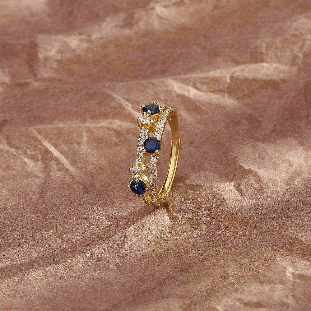 

Регулируемое медное кольцо с двухслойным дизайном, элегантное кольцо с камнем голубого циркона, модное StyleB